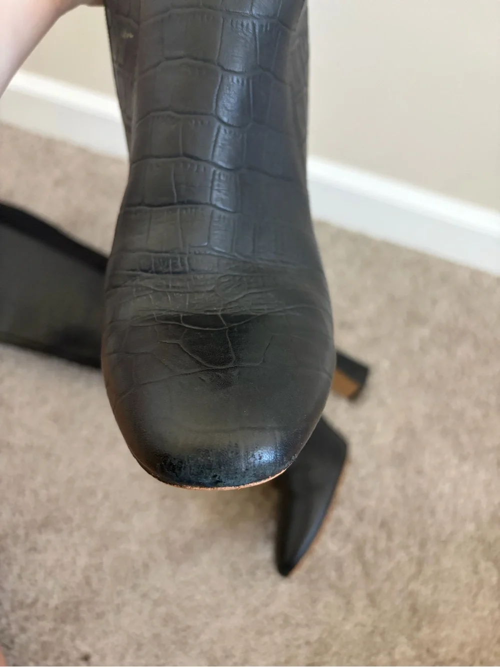 Tall Women's Black Croc-Embossed Knee-High Boots